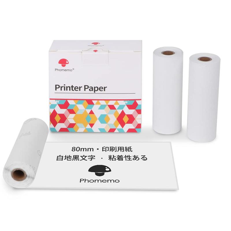 Phomemo 80mm 印刷用紙 (白いステッカー感熱紙(黒文字))