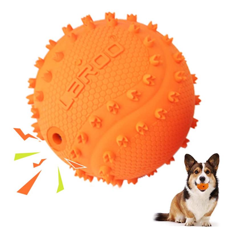 LaRoo犬おもちゃ、音が出る音が鳴る玩具、噛むおもちゃ、天然ラバ歯磨き、耐久性のある、投げる (6.5CM, オレンジ（ソフトボール）)