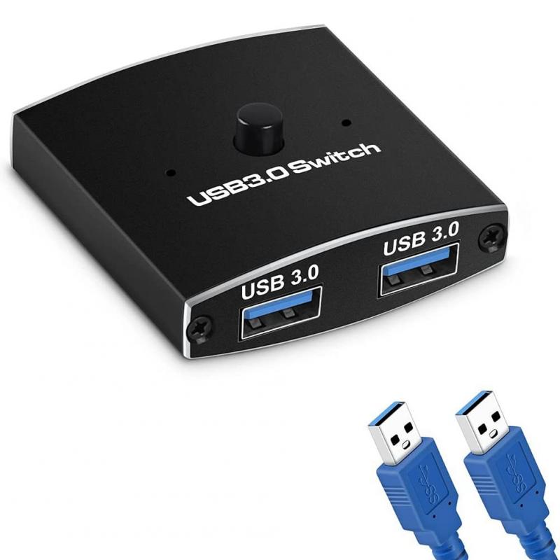 Dovhmoh USB 3.0スイッチセレクター KVMスイッチ 5Gbps 2入力1出力USBスイッチ USB 3.0双方向共有装置 プリンタ、キーボードマウスの共有