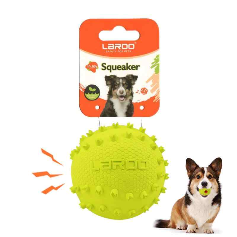 LaRoo犬おもちゃ、音が出る音が鳴る玩具、噛むおもちゃ、天然ラバ歯磨き、耐久性のある、投げる (6.5CM, イエロー（ソフトボール）)
