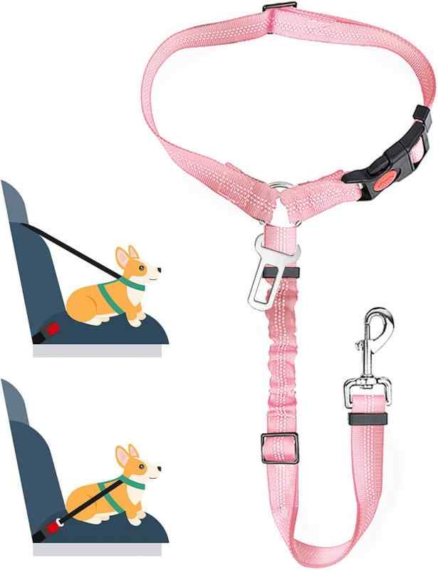 【Charming Decoration】ペット用 犬 シートベルト 車専用リード 助手席 飛び出し防止ヘッドレスト 伸縮性あり 長さ調節可 (ピンク)