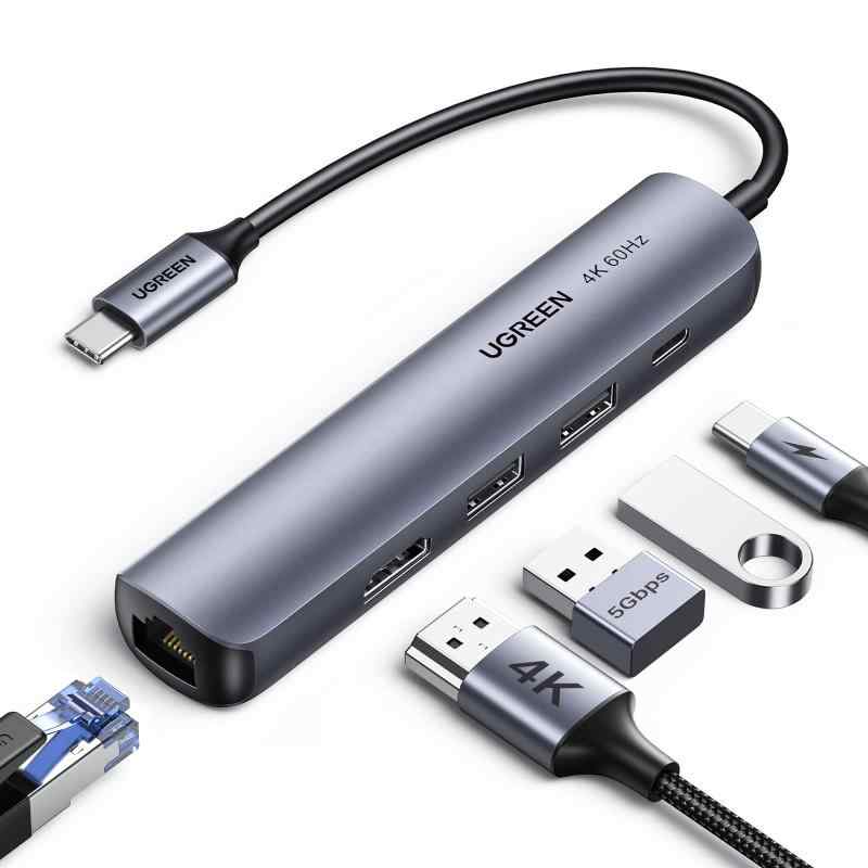 ハブ USB-C 5-IN-1 USB3.0 HDMI 4K/60Hz RJ45 1Gbp伝送 USB3.0ポート搭載 PD充電100W出力 Windows 10/8.1/8/7/Vista/XP、Mac OS、linux