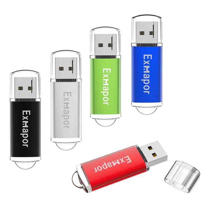 USBフラッシュメモリ Exmapor USBメモリ キャップ式 五色 (4GB-5個セット, 赤、黒、銀、緑、青)