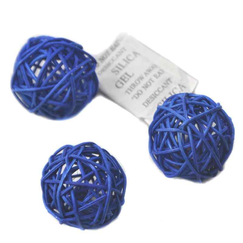 ラタンボール、オウムのおもちゃのボール、鳥かごの装飾、DIYペットボール、植物色素 (直径3.5-4CM, 青色)