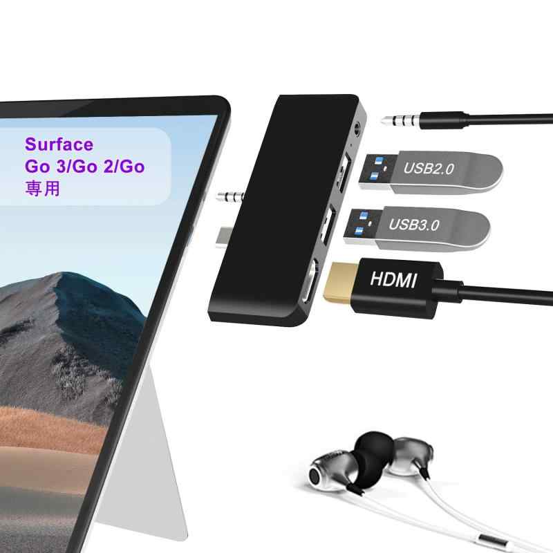 Surface Go3/Go2/Go USB 3.0 ハブ サーフェス ゴー ハブ アダプター（4K@30Hz HDMIポート+USB 3.0ポート+3.5mmヘッドフォンジャック+USB2