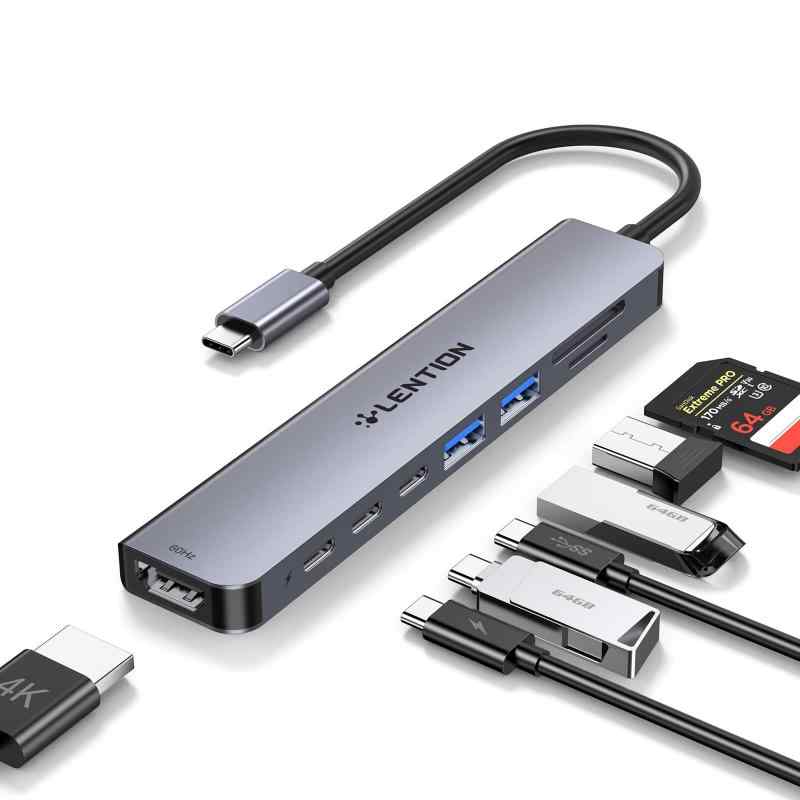 LENTION 8 in 1 USB C ハブ 2*USB 3.0+2*USB 3.0(タイプc) 4K@60Hz CB-CE19 100W PD給電 Micro SD/SDカードリーダー USB 3.0 高速データ