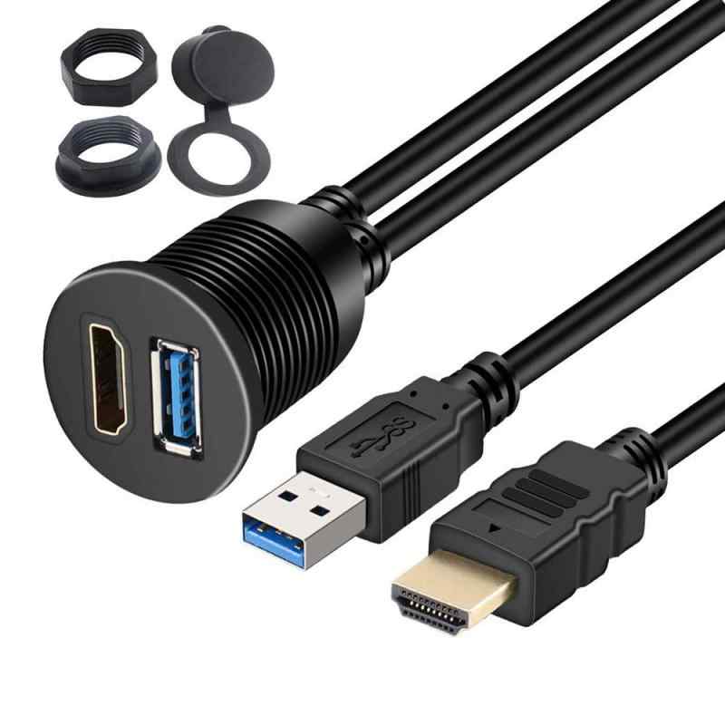 Timloon 車用 HDMI & USB3.0 延長パネル USB3.0入力ポート＆HDMI入力ポート オーディオ中継 オーディオパーツ 防水ケーブル ダッシュボード