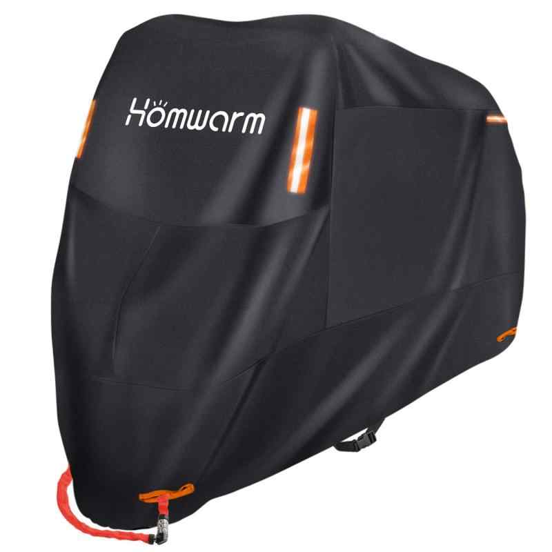 Homwarm バイクカバー 300D厚手 防水 紫外線 防止盗難防止 収納バッグ付き (XXL, ブラック)