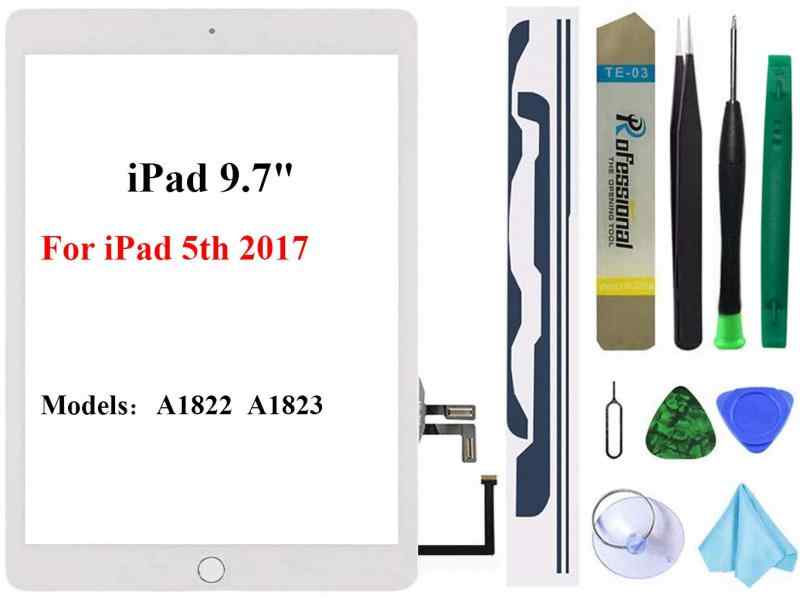 トタッチスクリーン交換用 iPad 5 2017 9.7インチ A1822 A1823 デジタイザーガラスアセンブリ ホームボタン + プリインストール接着剤 +
