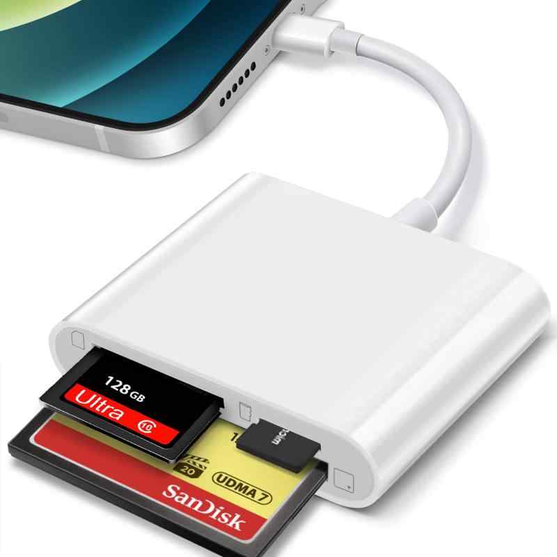 SD TF CF カードリーダー 3in1 iPhone/iPad用 SD/Micro SD/CF メモリーカードリーダー 高速 写真/動画 双方向即転送 最新IOS16
