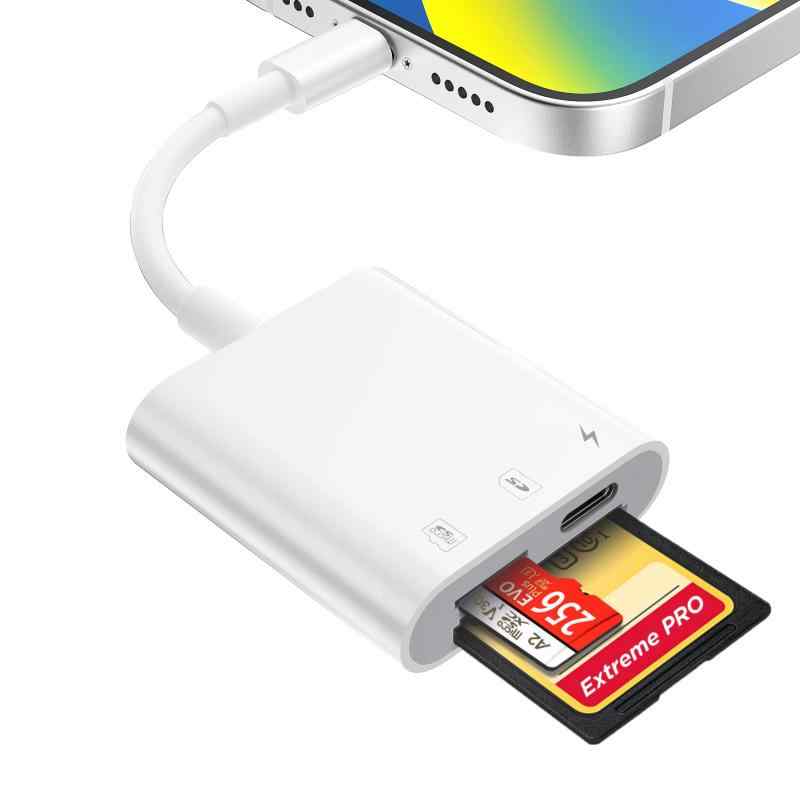 iphone SDカードリーダー 3in1 ipad sdカードカメラリーダー SD/TFカード対応可能 カメラアダプタ iOS最新対応 双方向データ転送 microメ