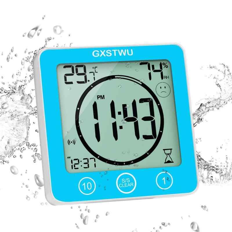 GXSTWU デジタル時計 防水 タイマー 温湿度計 半身浴クロック お風呂時計 温度計 湿度計 熱中症 壁掛け 卓上置き マグネット 吸盤 浴室