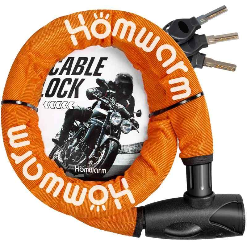 Homwarm バイクロック チェーンロック バイク 自転車 ワイヤーロック φ(直径)22mm×1200ｍｍ 頑丈 盗難防止 鍵3本セット (オレンジ)