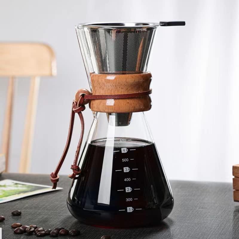 コーヒーメーカー ガラス コーヒードリッパー ステンレスフィルター付き コーヒー ドリップ 職人デザイン 耐熱ガラス 400ml 600ml 800ml