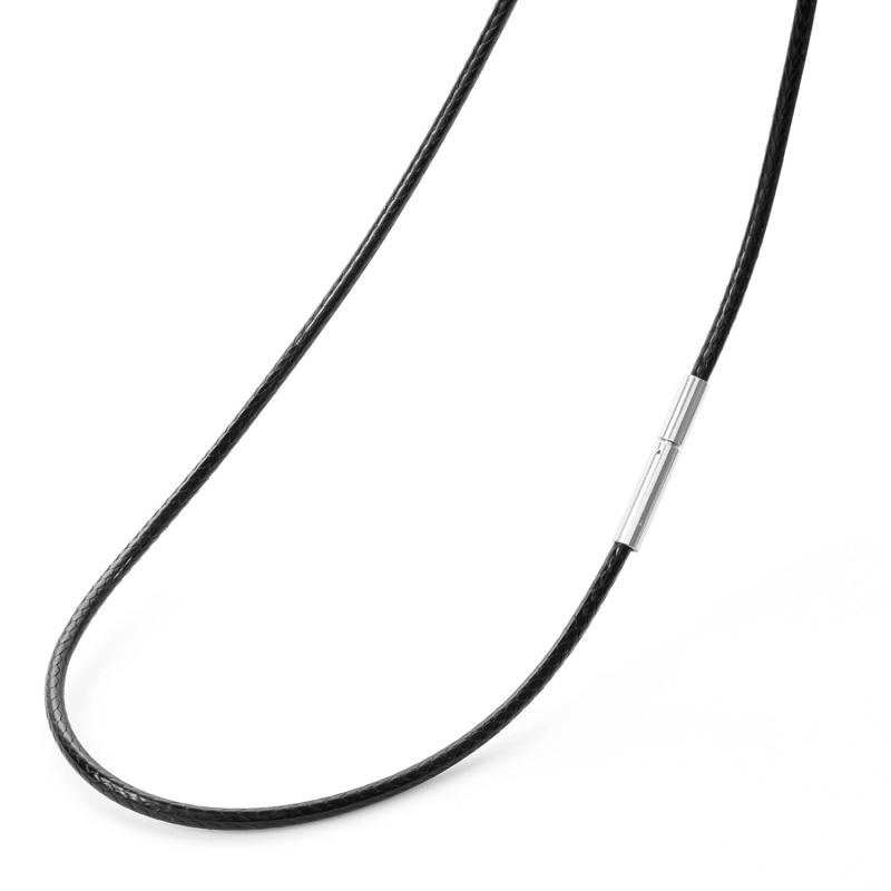 SEIYA INTERNATIONAL 紐 ネックレス メンズ チェーン チョーカー ワックスコード ステンレス アクセサリー (ブラック 2mm 45cm)