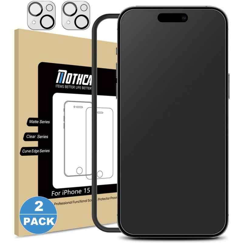 Mothca 2枚セット iPhone携帯に対応 アンチグレア ガラスフィルム (iPhone 15(2枚))
