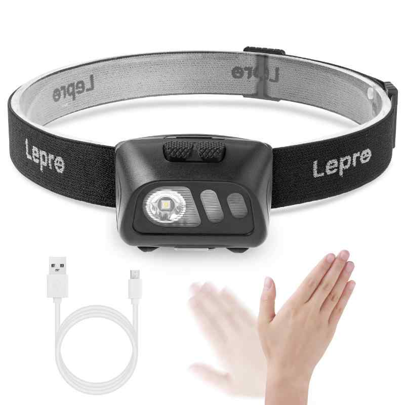 Lepro ヘッドライト 式 LED ヘッドランプ 防水 センサー付き 明るい ledヘッドライト 手振り白光＆赤光/5つ点灯モード/実用点灯20時間/60