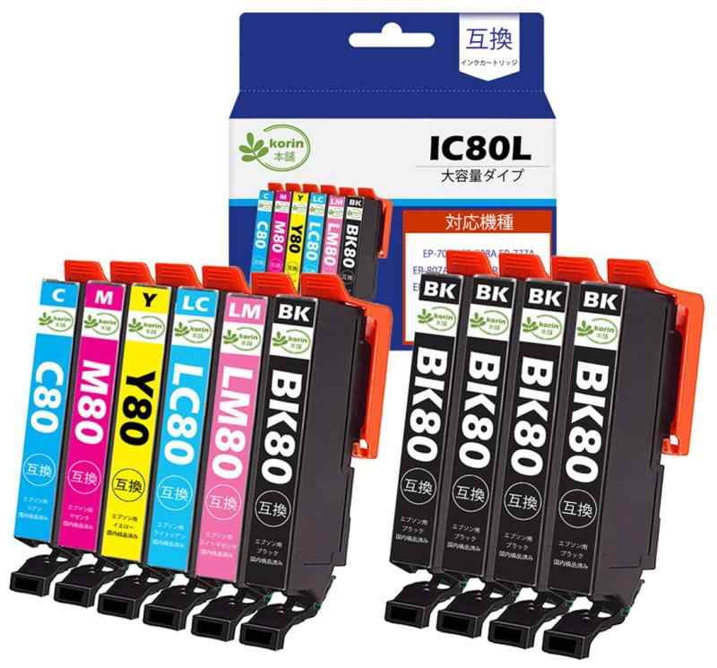 korin本舗IC6CL80L 互換インクカートリッジ エプソン(Epson)用 プリンター インク IC6CL80 IC80 80L とうもろこし 6色セット(ICBK80 ICC8
