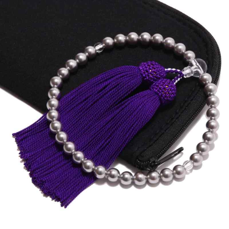 念珠堂 数珠 女性用 日本製 貝パール 国産 手作り 念珠 頭付房 すべての宗派でお使い頂けます 創業80余年 老舗数珠メーカー (紫)