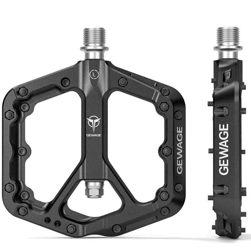 GEWAGE 自転車 ペダル 9/16インチ フラットペダル 幅広 滑り止め 樹脂製 クロスバイク、ロードバイクなど用 （GE-163） (ブラック)