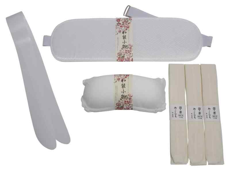 ハセガワ 着付け小物 6点セット 帯枕 帯板 腰紐3本 衿芯 日本製 (ホワイト)