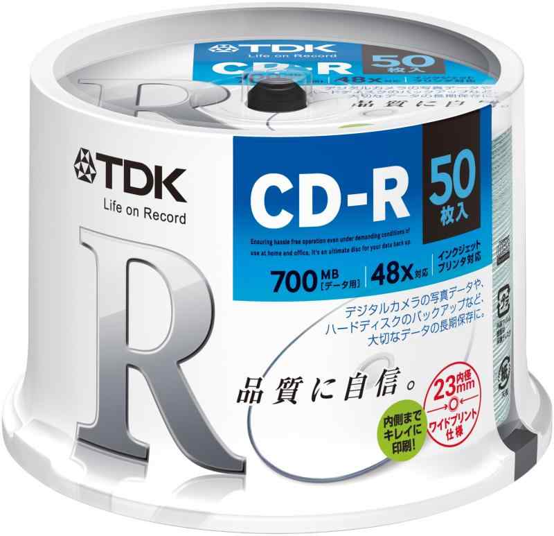 TDK データ用CD-R 700MB 48倍速対応 ホワイトワイドプリンタブル 50枚スピンドル CD-R80PWDX50PE