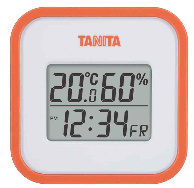 タニタ(Tanita) 温湿度計 時計 カレンダー 温度 湿度 デジタル 壁掛け 卓上 マグネット オレンジ TT-558 OR
