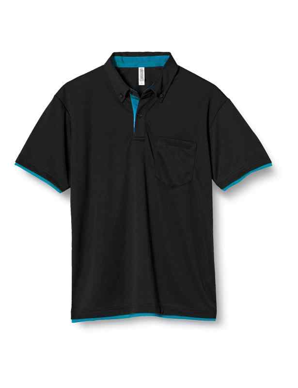 [グリマー] 半袖 4.4オンス ドライ レイヤード ボタンダウン ポロシャツ [ポケット付] 00315-AYB メンズ (M, ブラック/ターコイズ)