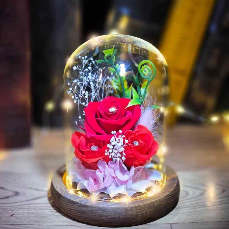 Dear your Flowers プリザーブドフラワー 贈り物 2023 母の日 ガラスドーム LEDライト付 誕生日 プレゼント 女性 フラワーギフト 日本製