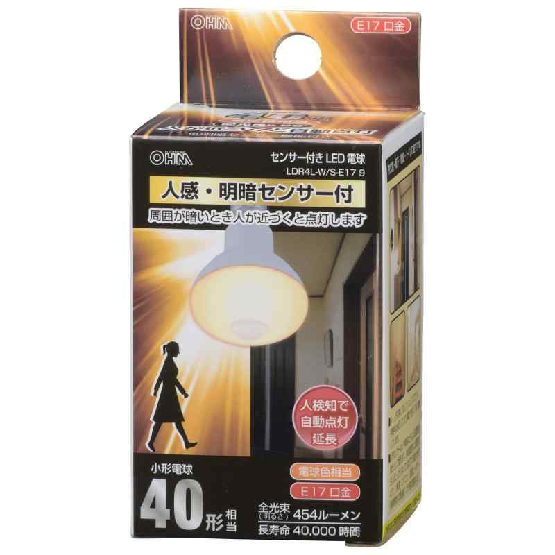 オーム電機 LED電球 レフランプ形 E17 40形相当 人感・明暗センサー付 (電球色, 40形)