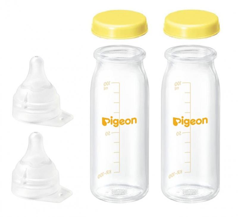 【セット品】ピジョン100ml哺乳瓶３点セット（哺乳びんＫＲ−１００、母乳実感 直付け乳首SS（一般新生児用）、ＫＲキャップ 01318）×２