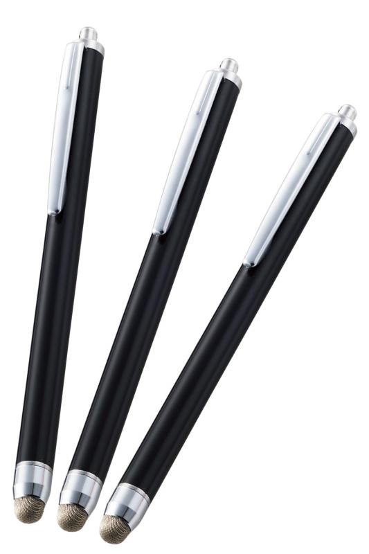 エレコム タッチペン スタイラスペン 3本入り 導電繊維 クリップ付 【 スマホ タブレット iPhone iPad など各種対応】 ブラック PWTPS03B