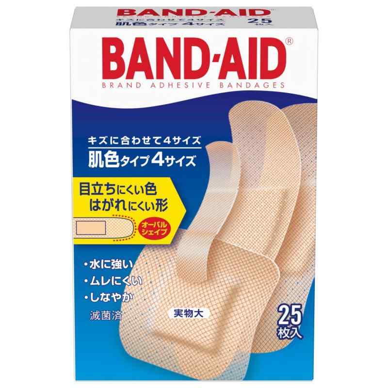 BAND-AID(バンドエイド) 救急絆創膏 肌色タイプ4サイズ 25枚 (S9枚,W2枚,P2枚,Jr12枚)