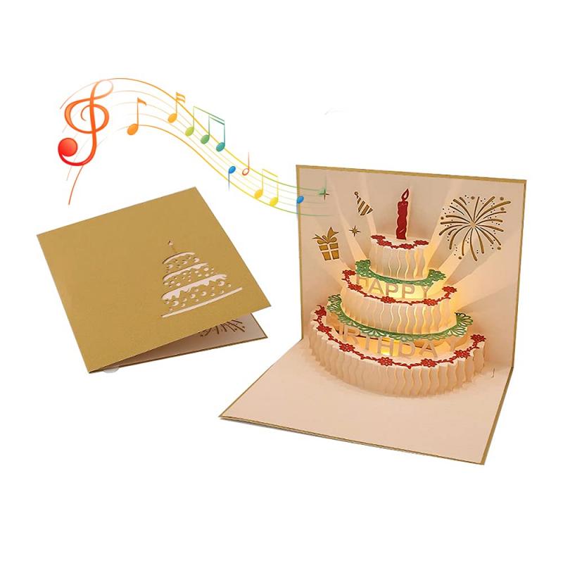 ケーキ 誕生日カード メロディカード ライト付き 3D 立体 バースデー カード ポップアップカード グリーティングカード メッセージカード