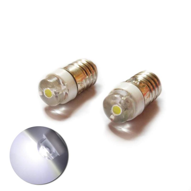 2個 E10 低電圧 0.5W DC 1.5V-3.0V / 6V LED豆電球 白色 コンパクトサイズ版 高輝度 6000K 螺旋LED懐中電灯 乾電池1個から点灯可能 (1.5V
