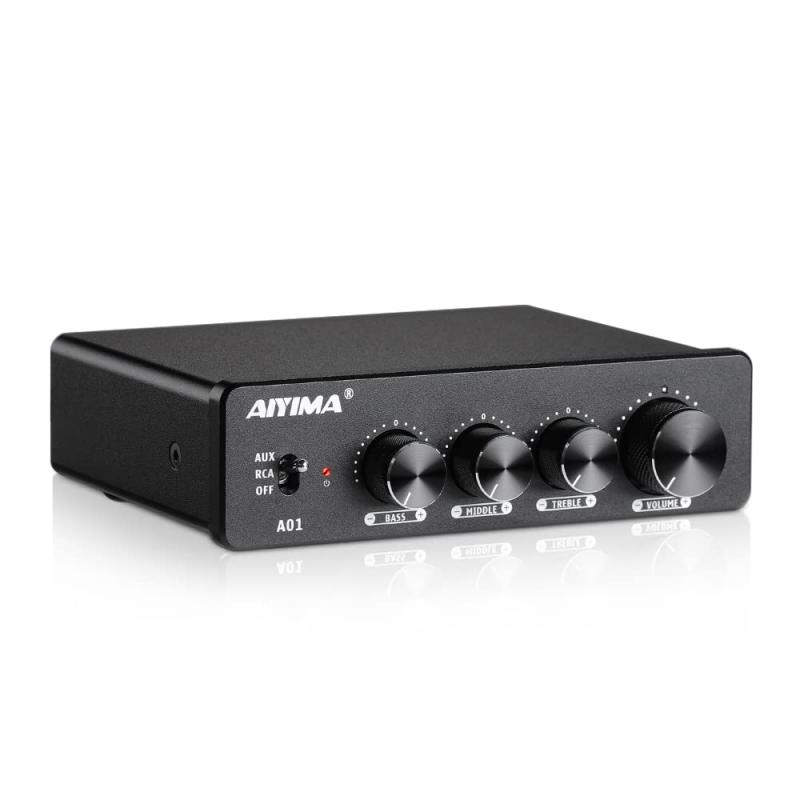 AIYIMA A01 2.0/2.1 チャンネルアンプ 100W*2 パワーアンプ RCA & AUX TPA3116D2*2+NE5532DR*3 クラスD 低音と高音のコントロール付き ホー