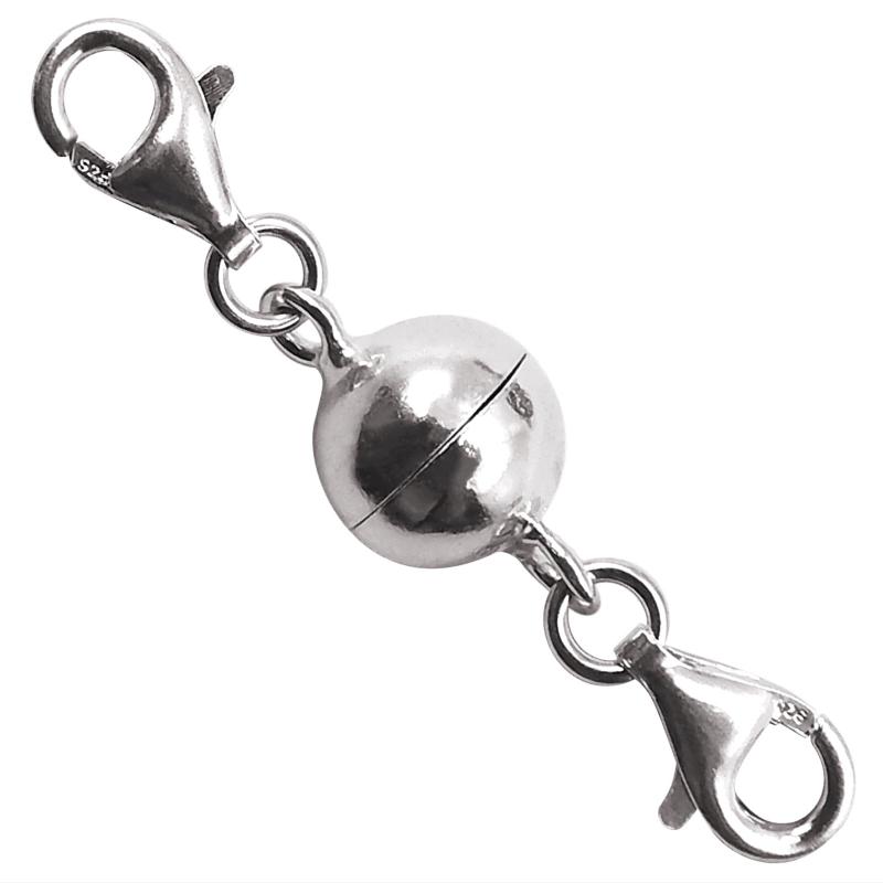 シルバー925製 ネックレス 留め具 クラスプ マグネット 磁石 エンドパーツ 金具 パーツ 接続金具 (ボール（直径8mm）, シルバー)