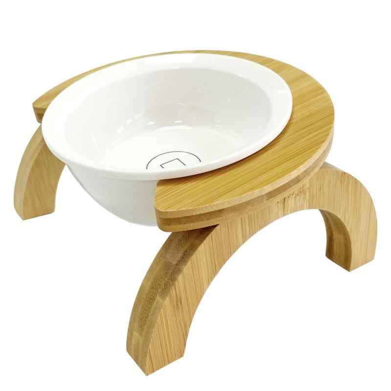 猫 小型犬 食器 餌入れ 犬 猫エサ台 OIWAI 陶器フードボウル 竹製 スタンド 食べやすいの角度 シングル