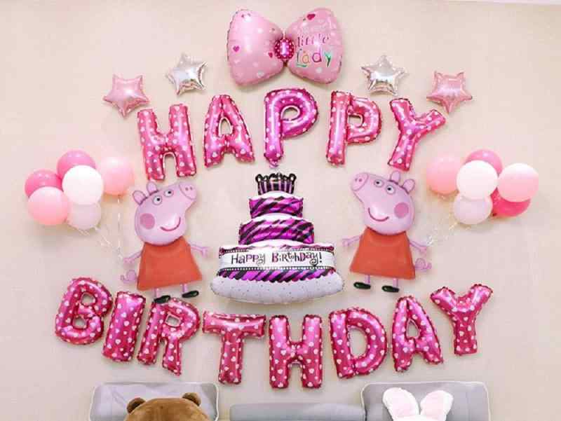 ペッパピッグ 誕生日 飾り付け Peppa Pig 豚 ピンク 可愛い 女の子 子供 動物 バルーン 風船 happy birthday 蝶結び スターバルーン 空気