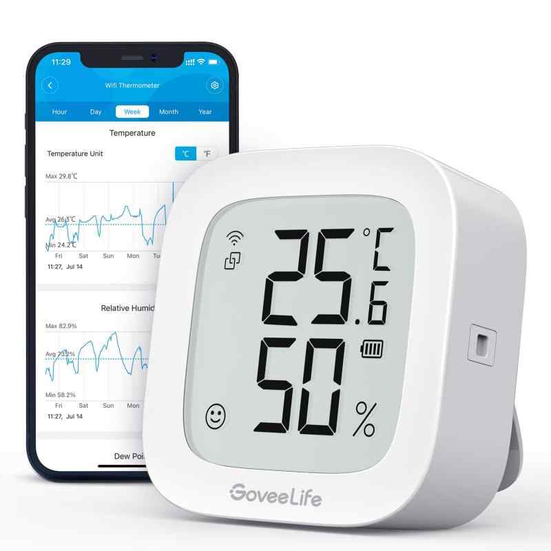 GoveeLife WiFi 温度計 湿度計 高精度 ワイヤレス デジタル温湿度計 スマホで温湿度管理 アラート通知機能付き(通知音ない) データの保存