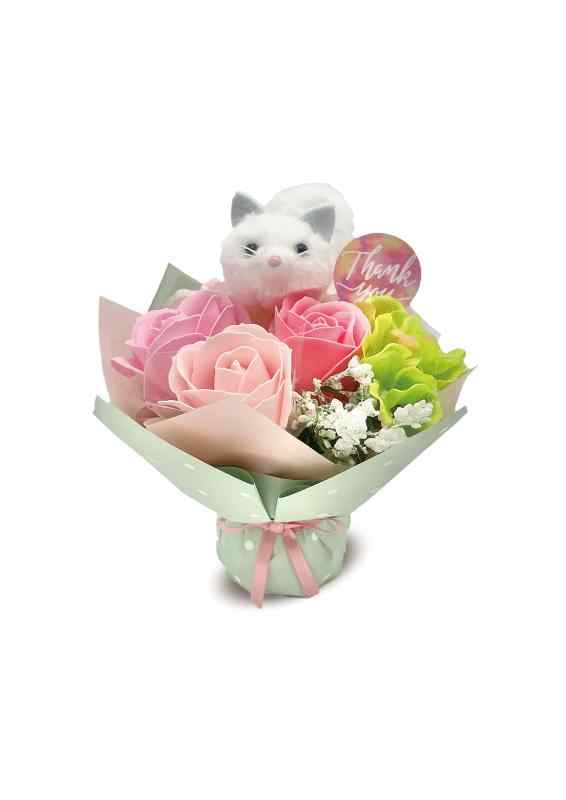 ［ 2024年 mamawreath ］ 母の日ギフト フラワーギフト ソープフラワー 花束 猫 ネコ ピンク色 Mサイズ: cm(直径)×cm(厚み) (ふわネコラ