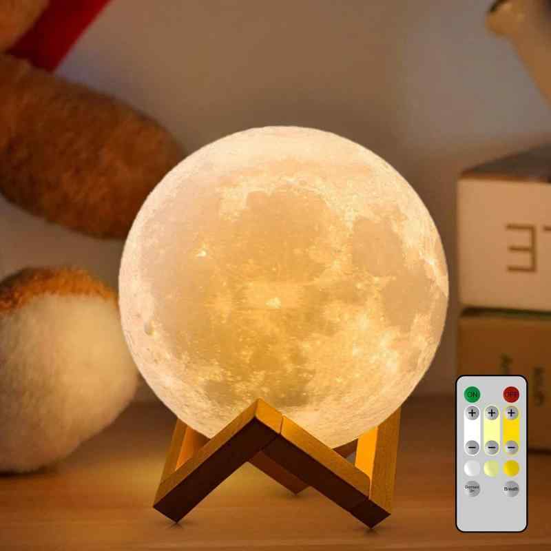 CPLA Moon Lamp, 16 Colors LED Night Light 3D Printing Moon Light with Stand & Remote/Touch Control and USB Rechargeable, Gifts f