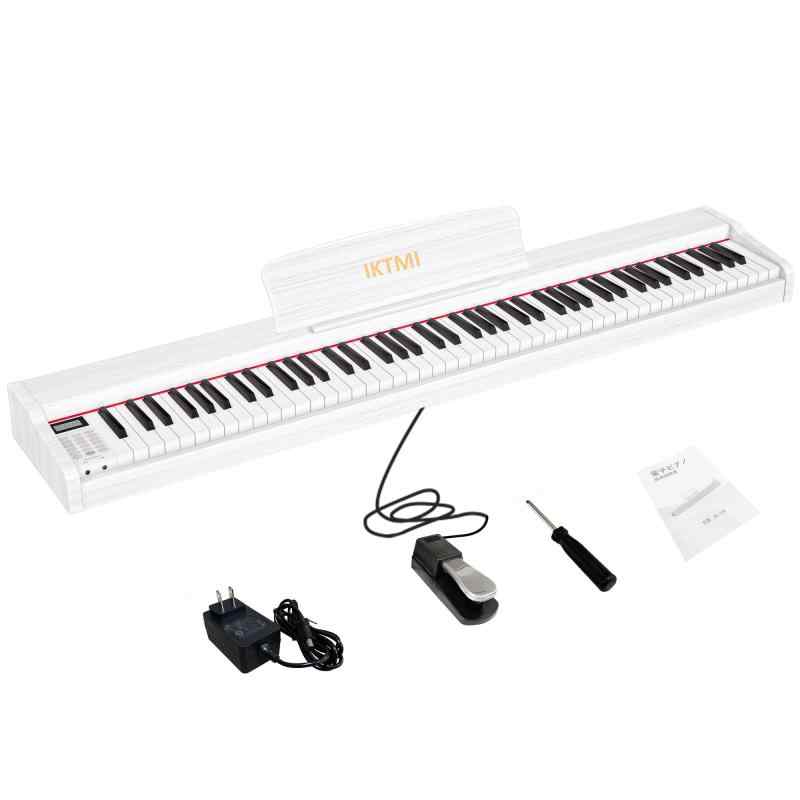IKTMI 電子ピアノ 88鍵盤 キーボード ピアノ 電子 piano キーボードピアノ ミニピアノ 子供 初心者 木製 MIDI対応 ペダル付き (白い)