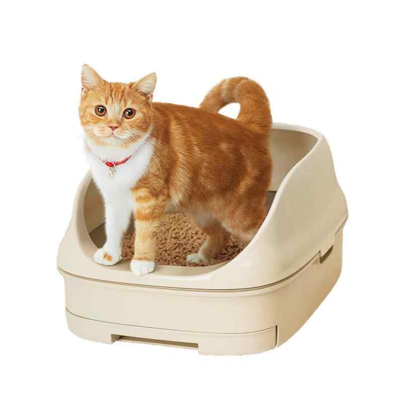 ニャンとも清潔トイレセット [約1か月分チップ・シート付] 猫用トイレ本体 オープンタイプ ライトベージュ