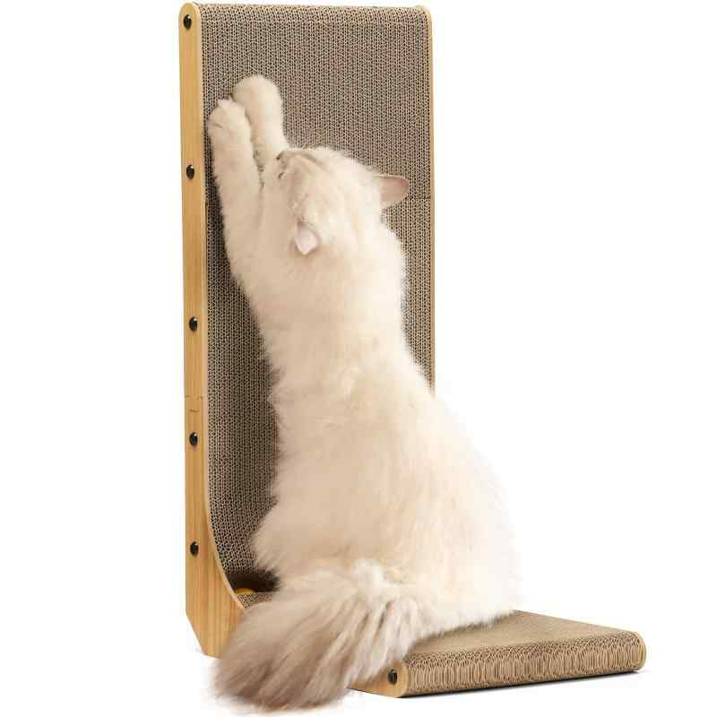 FUKUMARU 猫用L字型スクラッチャー 猫 猫用 爪とぎ 爪研ぎ ダンボール 段ボール おもちゃ付き 42.2*29.2*68.1cm(縦*横*高さ) (L)