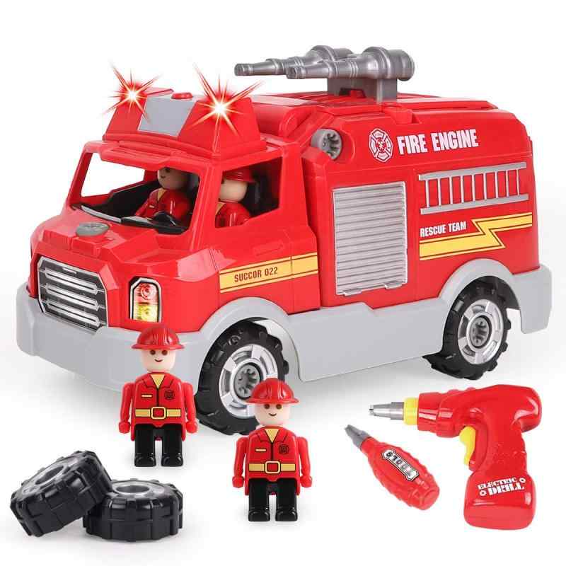 REMOKING 車おもちゃ 組み立ておもちゃ 消防車おもちゃ DIY 車セット おもちゃ 男の子 おもちゃ 女の子 サウンドポンプ消防車 子供向け