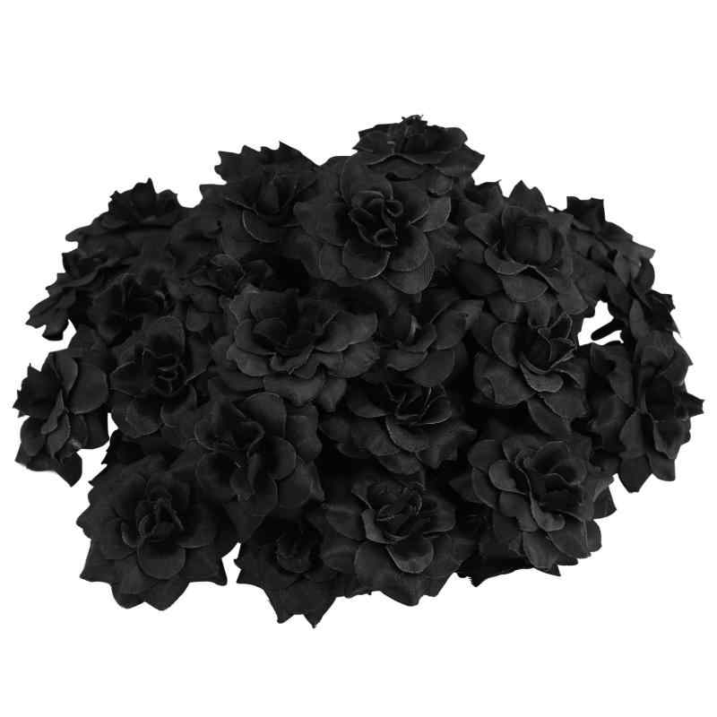 NUOBESTY 造花 薔薇 黒 黒のバラ 黒バラ 50個 直径4.5cm 花ヘッド DIY 手芸 装飾 ローズ 結婚記念日 母の日 枯れない花