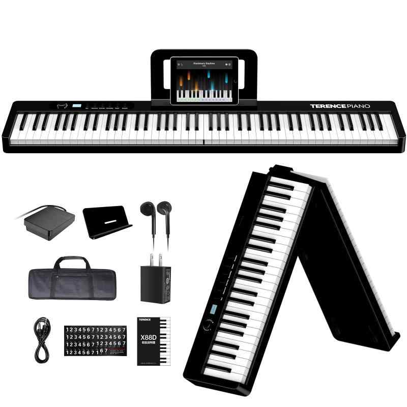 TERENCE 電子ピアノ 88鍵盤 折り畳み [2023革新モデル] 折り畳み キーボード ピアノ 充電式 指力感知機能 MIDI機能 デュアル音色/メトロ