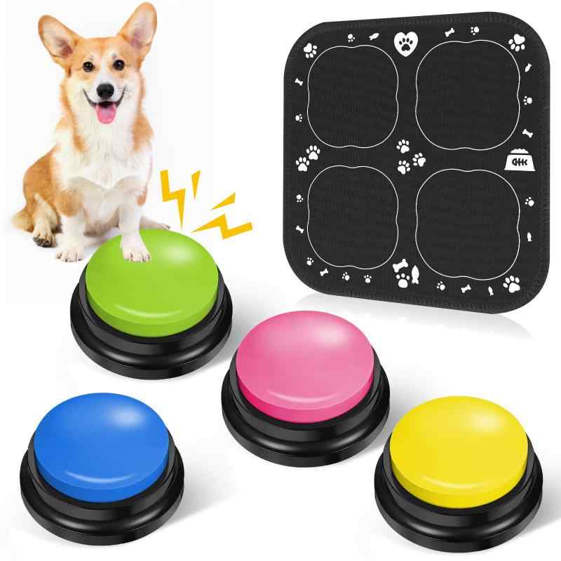 AOBOPLE 中/大型犬用 録音ボタン 4個トレーニングブザー ペット 知育 おもちゃ 犬のトークボタン 音声録音ボタン 犬用 ペット用録音ボタ
