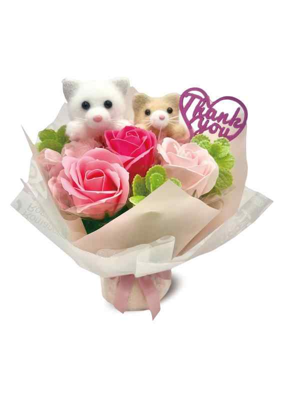 ［ 2024年 mamawreath ］ 母の日ギフト フラワーギフト ソープフラワー 花束 猫 ネコ ピンク色 Mサイズ: cm(直径)×cm(厚み) (ソープブー